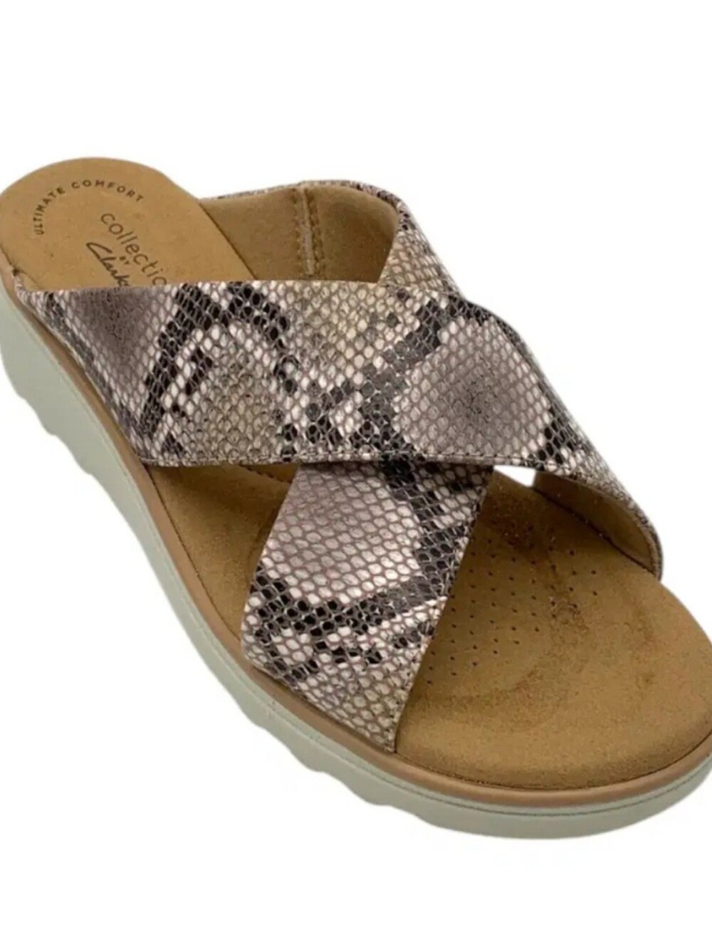 Women's Clark's Taupe Snake-Print Slide Sandals